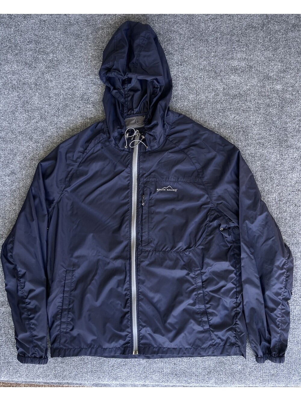 Eddie Bauer Jacket Mens L Tall Black Shell Rippac Stretch RainHooded Zip Vented.